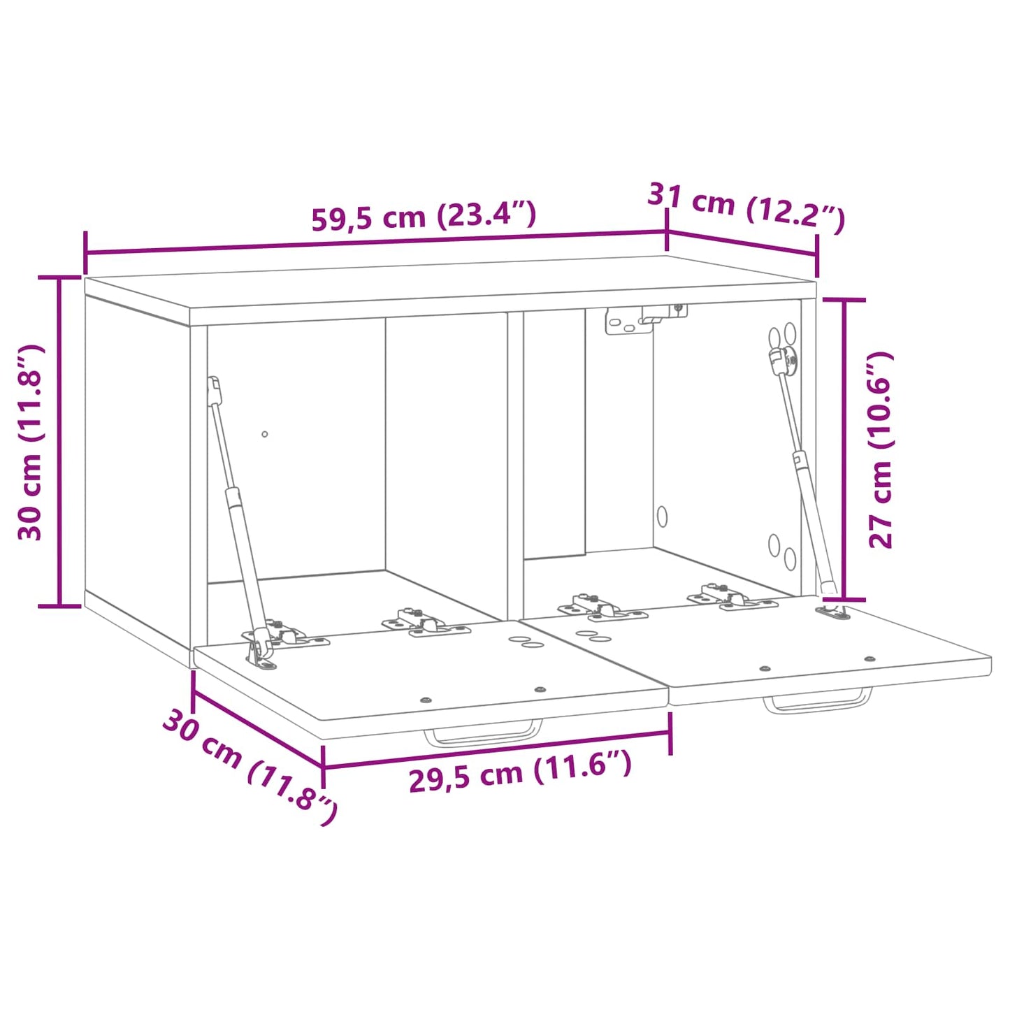 Wall-Mounted TV Cabinet Wall-mounted Old Wood 59.5 x 31 x 30 cm