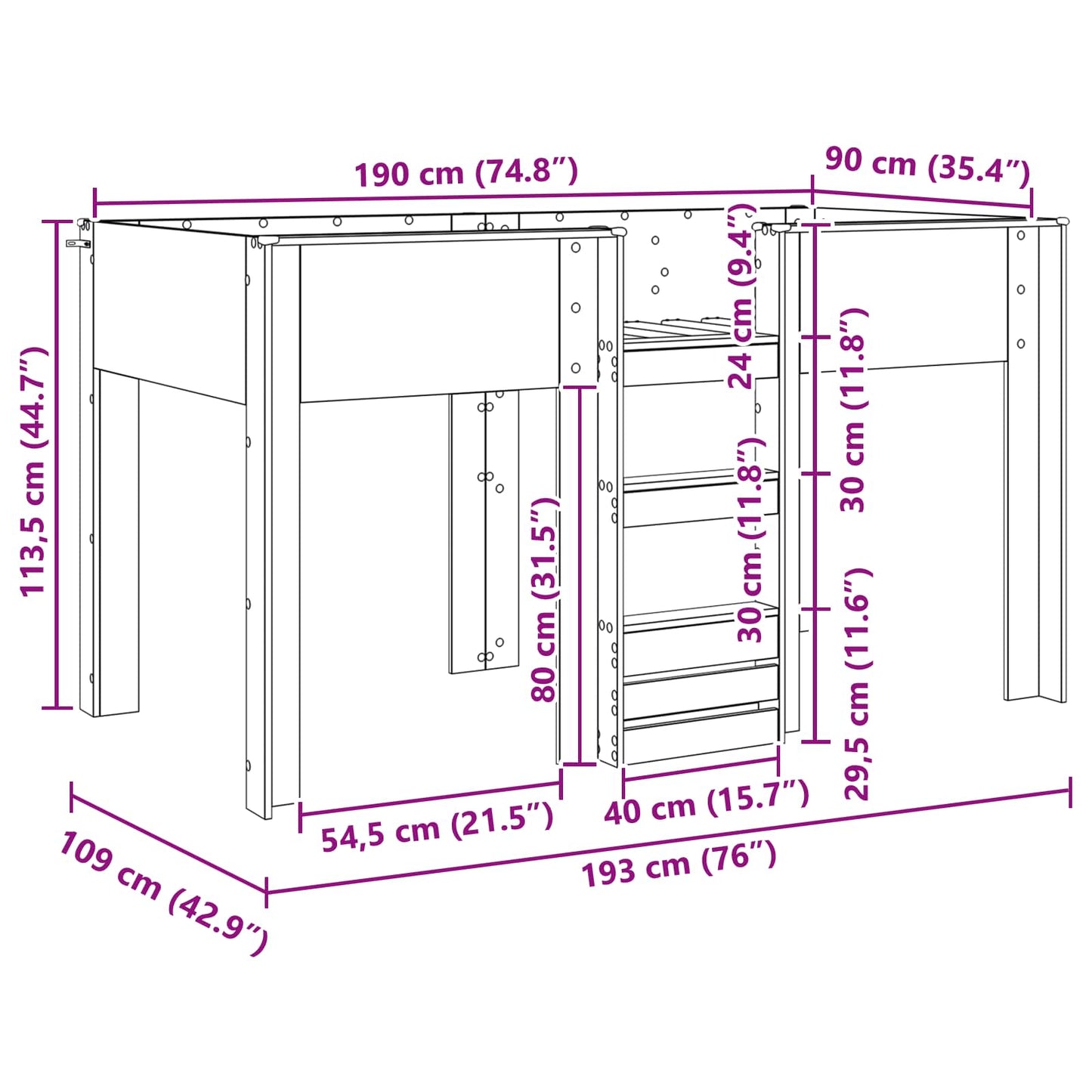 Bunk Bed for Kids Concrete Grey 90 x 190 cm Engineered wood