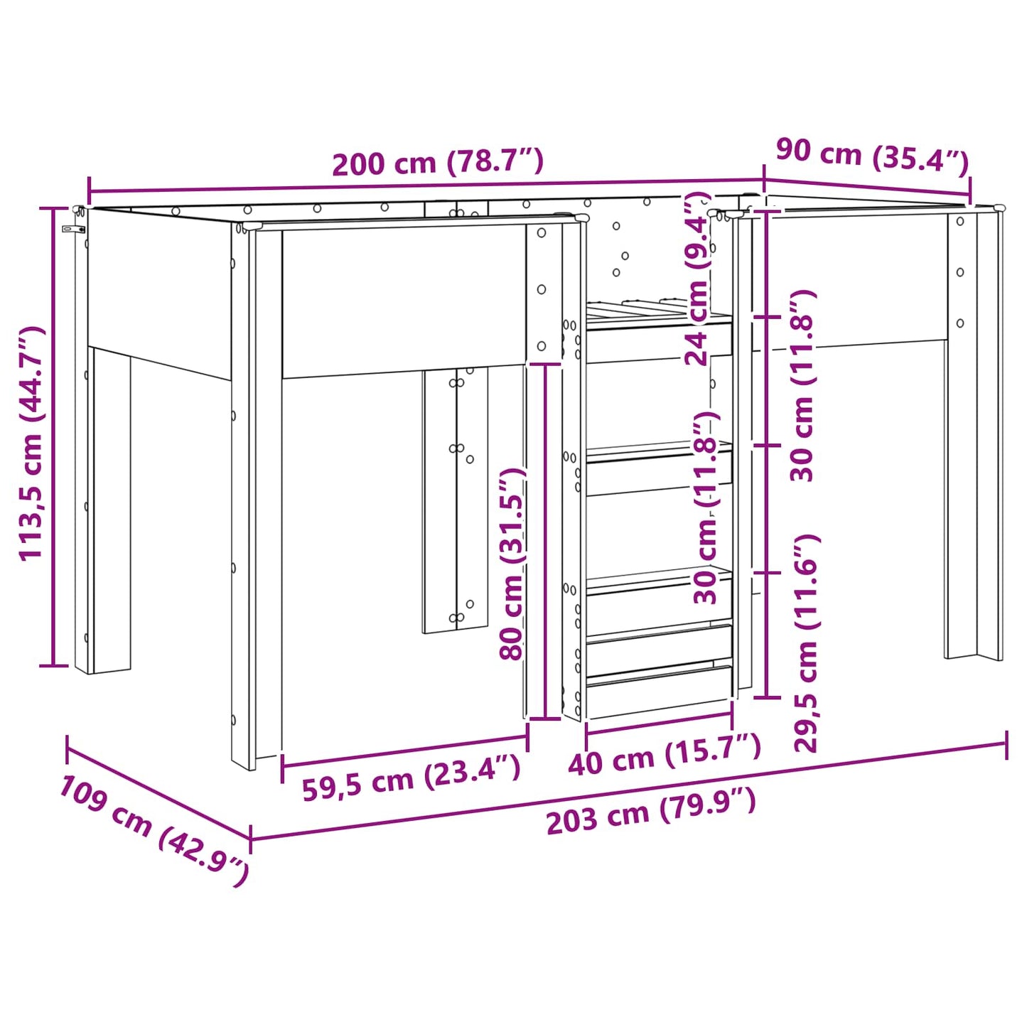 Bunk Bed for Kids Grey Sonoma 90 x 200 cm Engineered wood