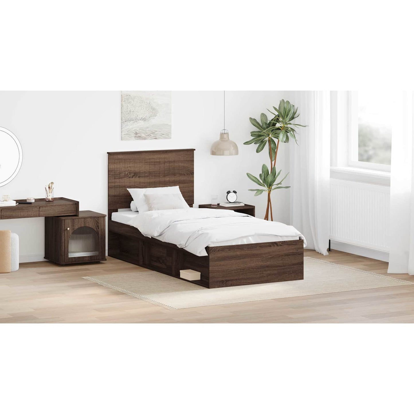 Bed Frame with Headboard Brown Oak 90 x 190 cm Solid Pine Wood