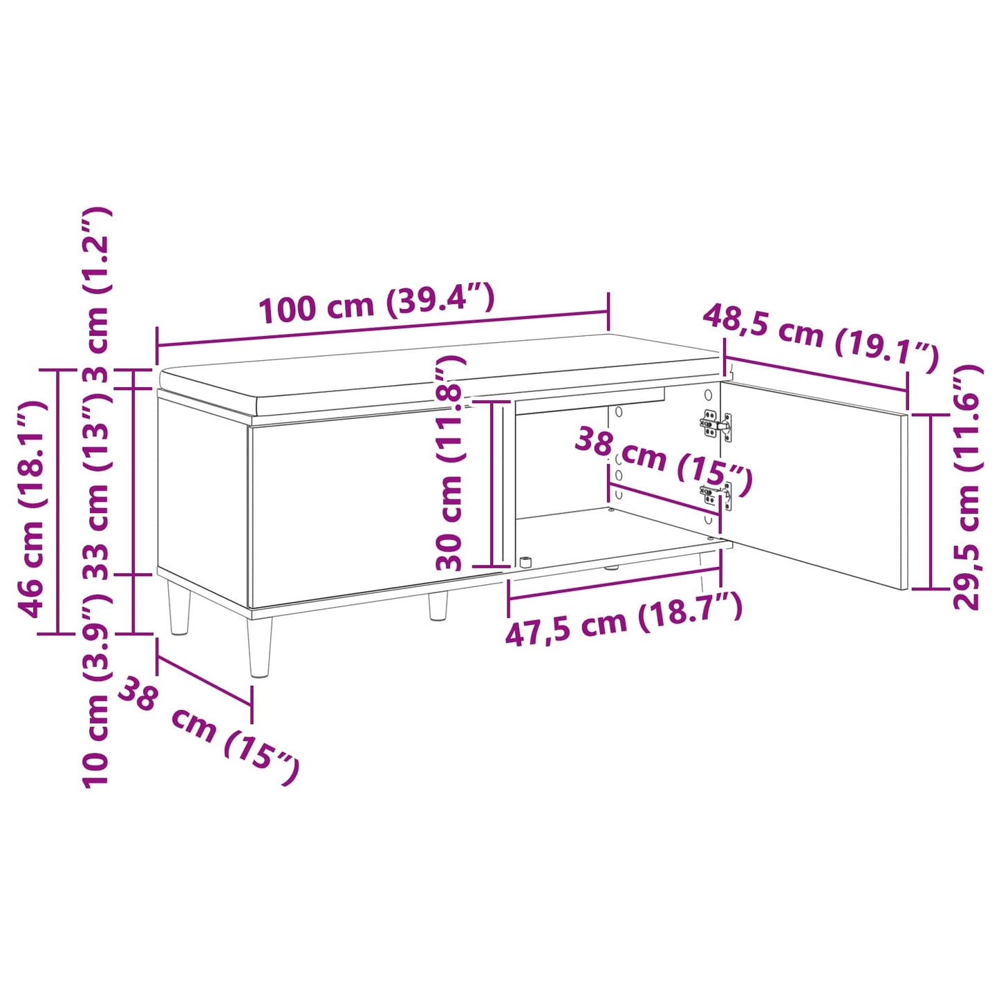 Hall Bench with Cushion with Door Sonoma Oak 100 x 38 x 46 cm