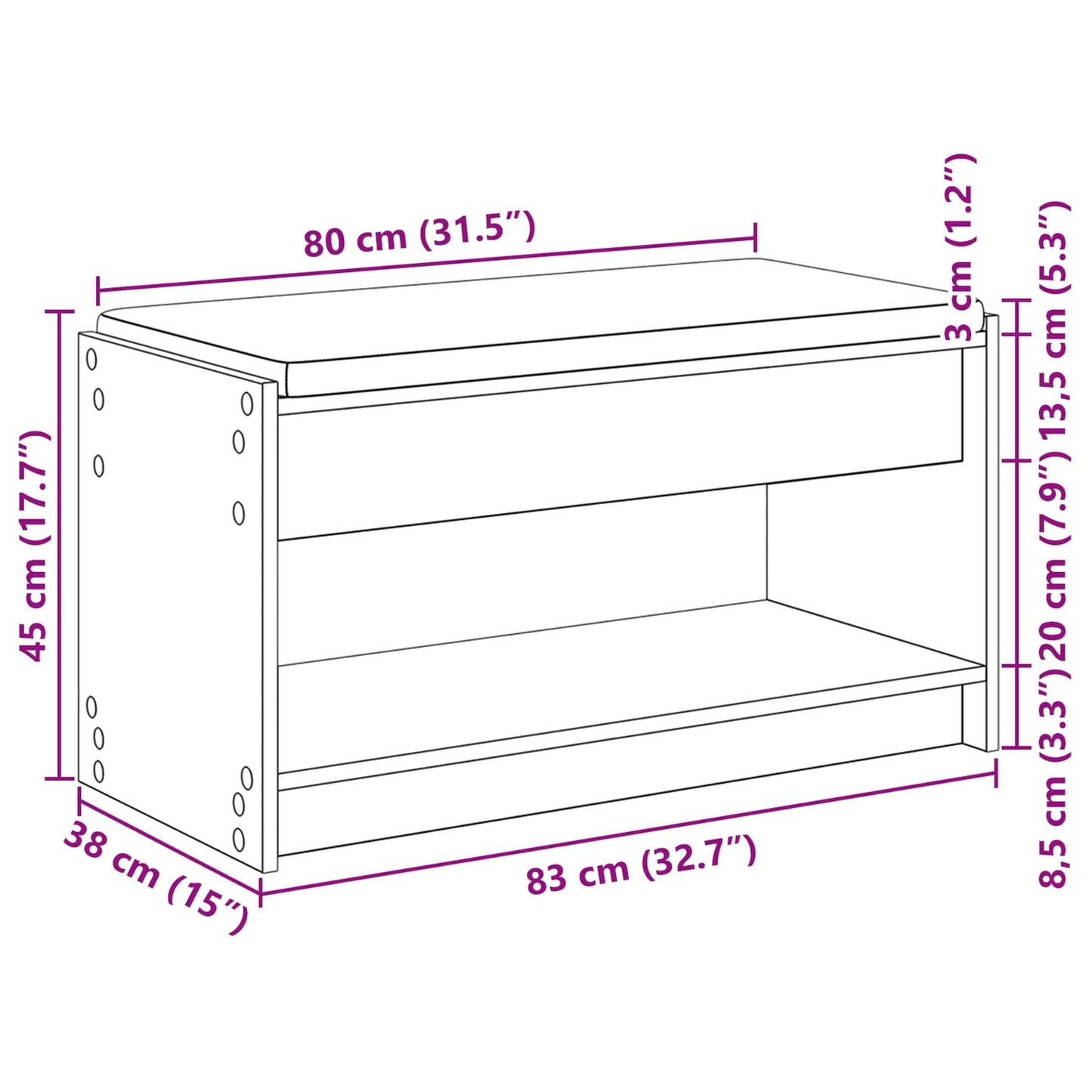 Hall Bench Smoked Oak 83 x 38 x 45 cm