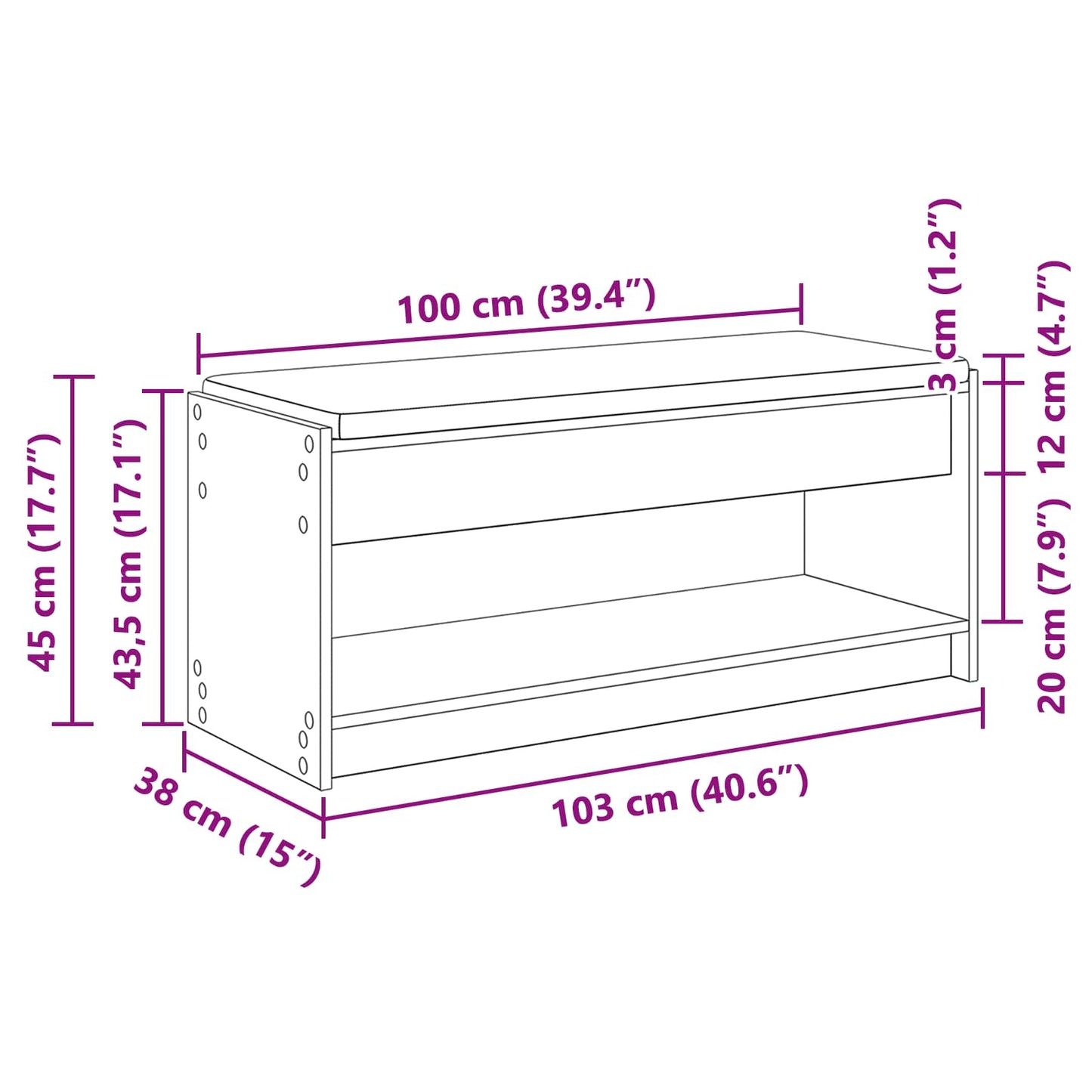 Hall Bench Black Oak 103 x 38 x 45 cm