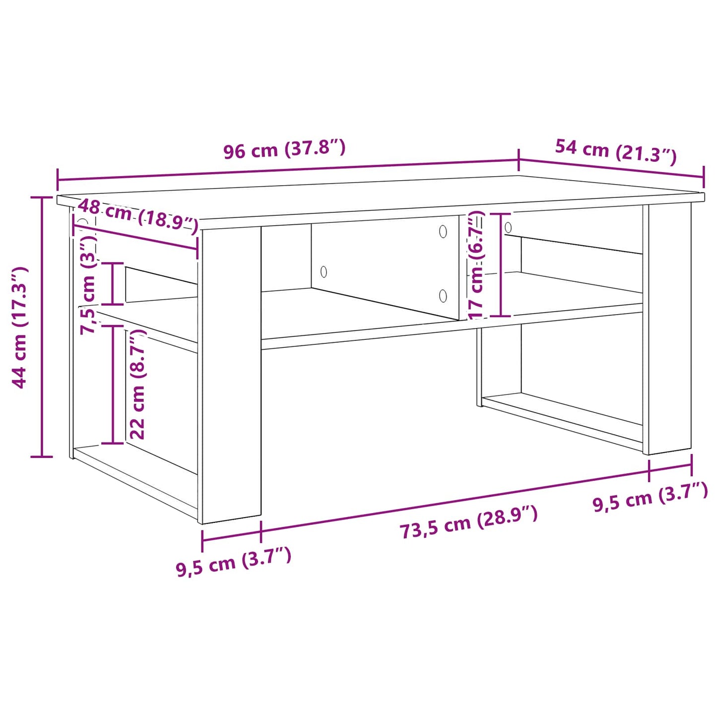 Coffee Table Grey Sonoma 96 x 54 x 44 cm Engineered Wood