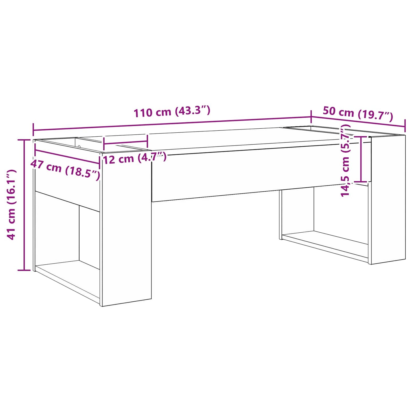 Coffee Table Artisan Oak 110 x 50 x 41 cm Engineered Wood