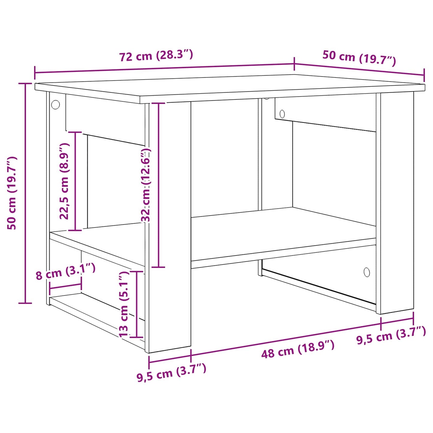 Coffee Table Smoked Oak 72 x 50 x 50 cm Engineered Wood