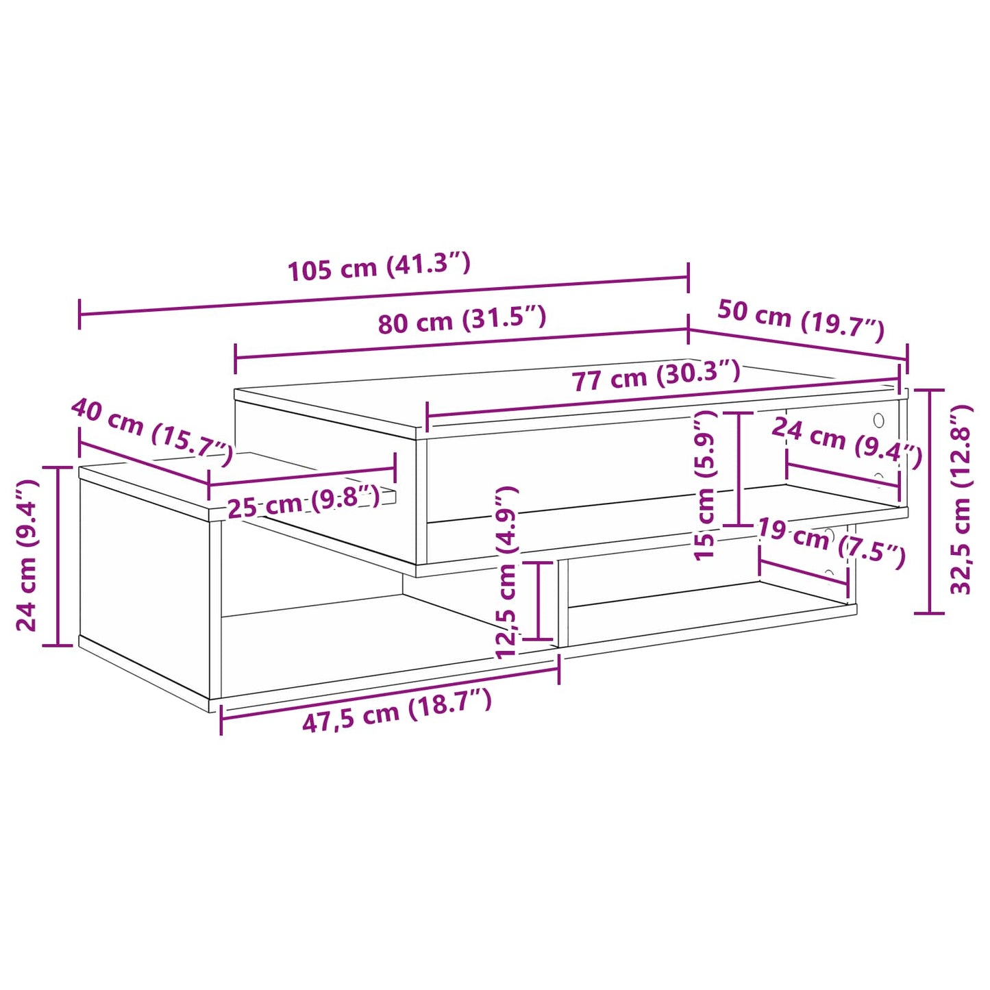 Coffee Table Concrete Grey 105 x 50 x 32.5 cm Engineered Wood