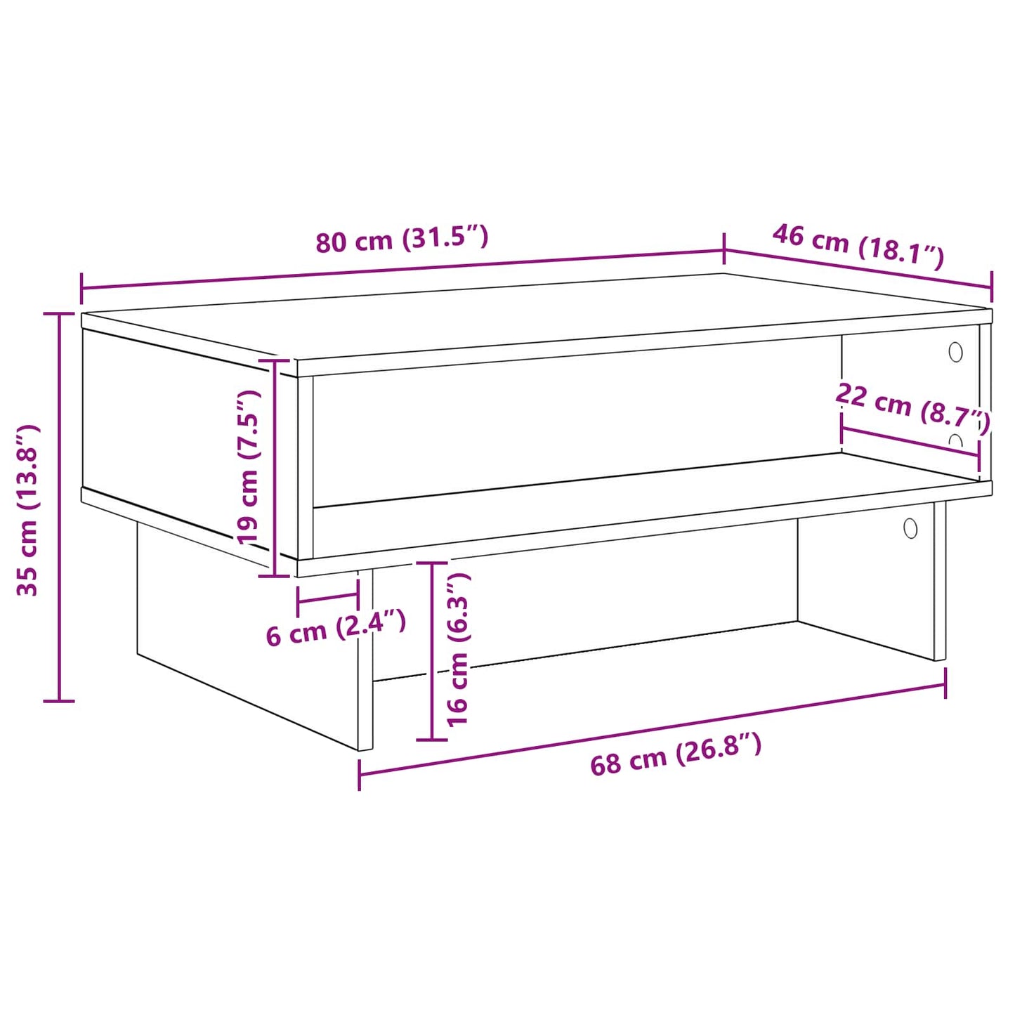 Coffee Table Sonoma Oak 80 x 46 x 35 cm Engineered Wood