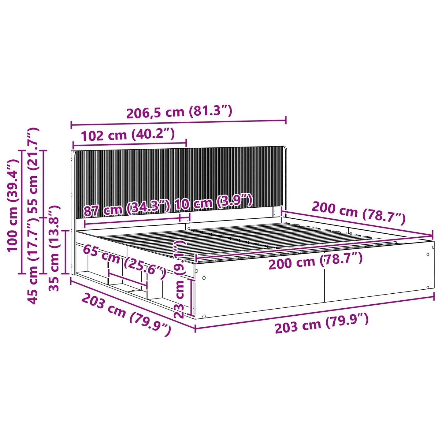 Bed Frame with Storage and Headboard Smoked Oak 200 x 200 cm