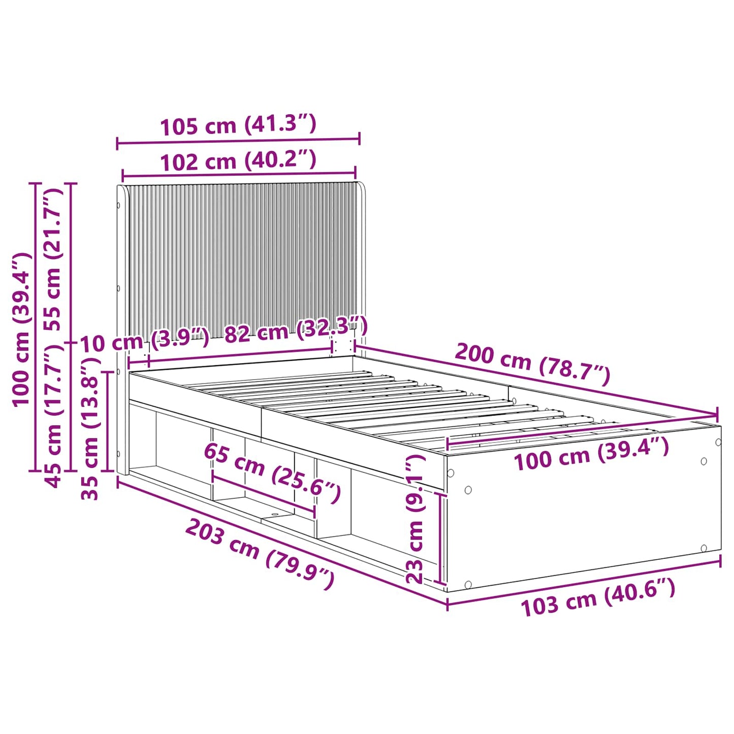 Bed Frame with Storage and Headboard Sonoma Oak 100 x 200 cm