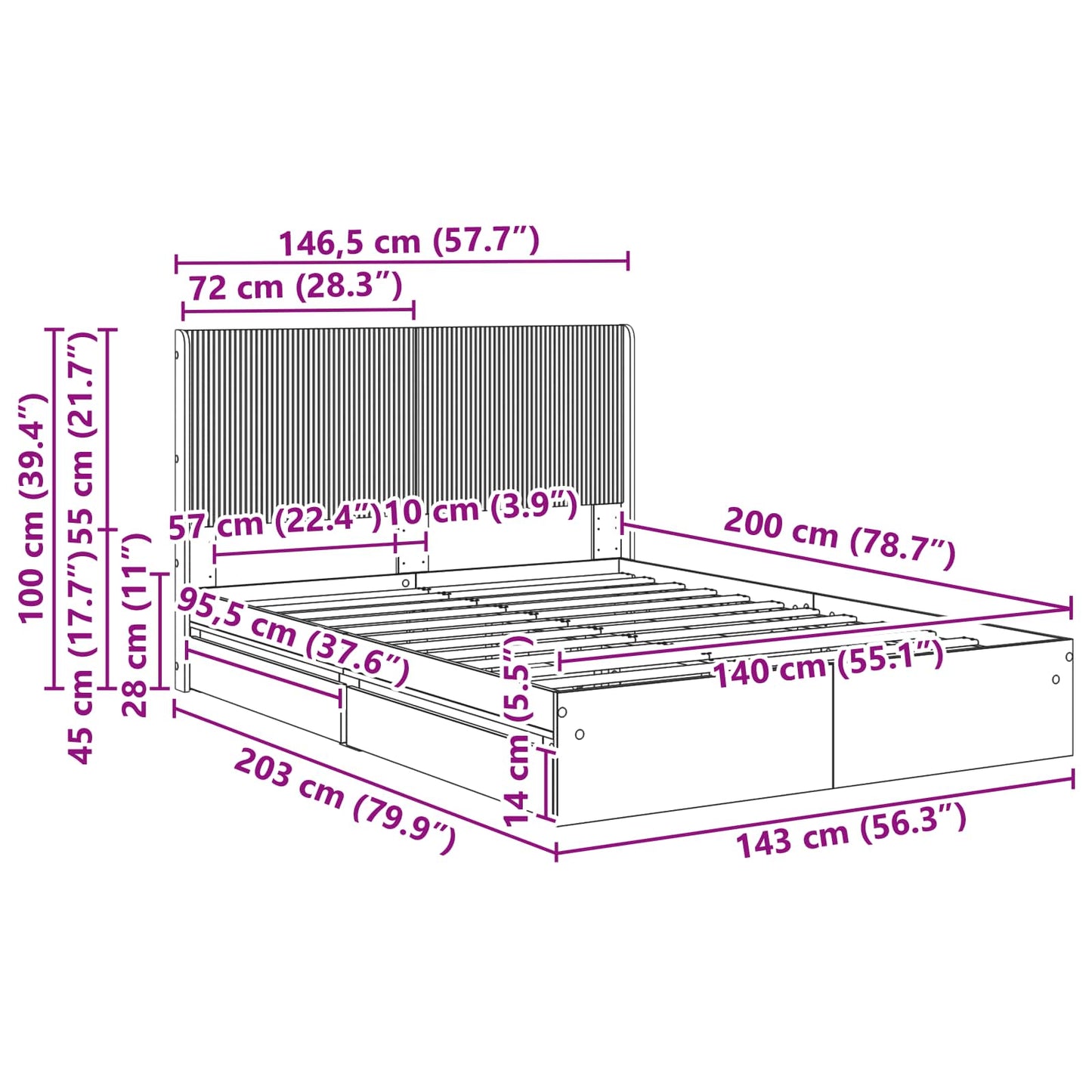 Bed Frame with Storage and Headboard 3 pcs Engineered Wood