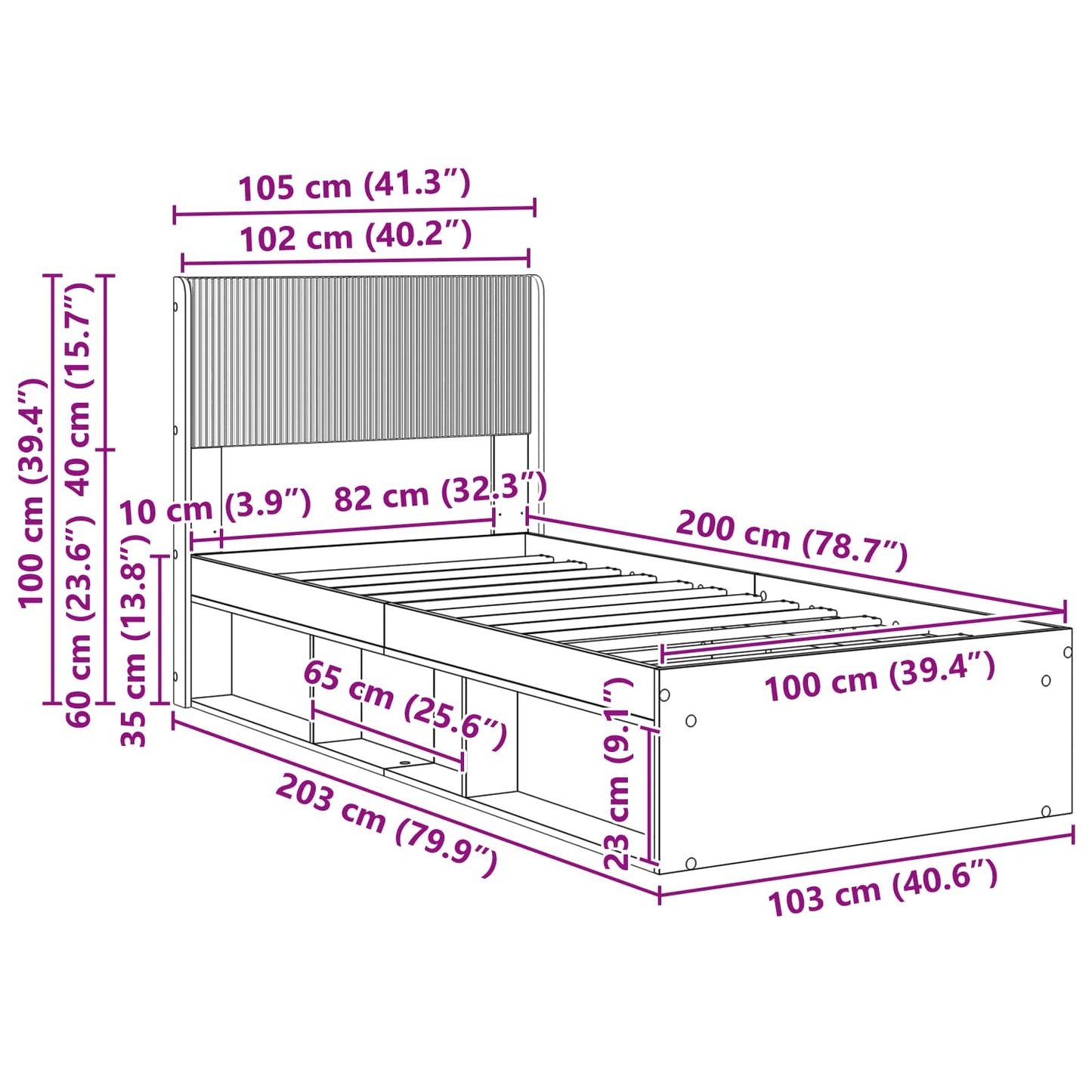 Bed Frame with Storage and Headboard Artisan Oak 100 x 200 cm
