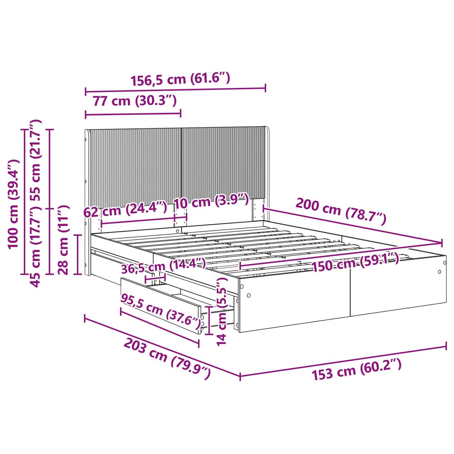 Bed Frame with Storage and Headboard Sonoma Oak 150 x 200 cm