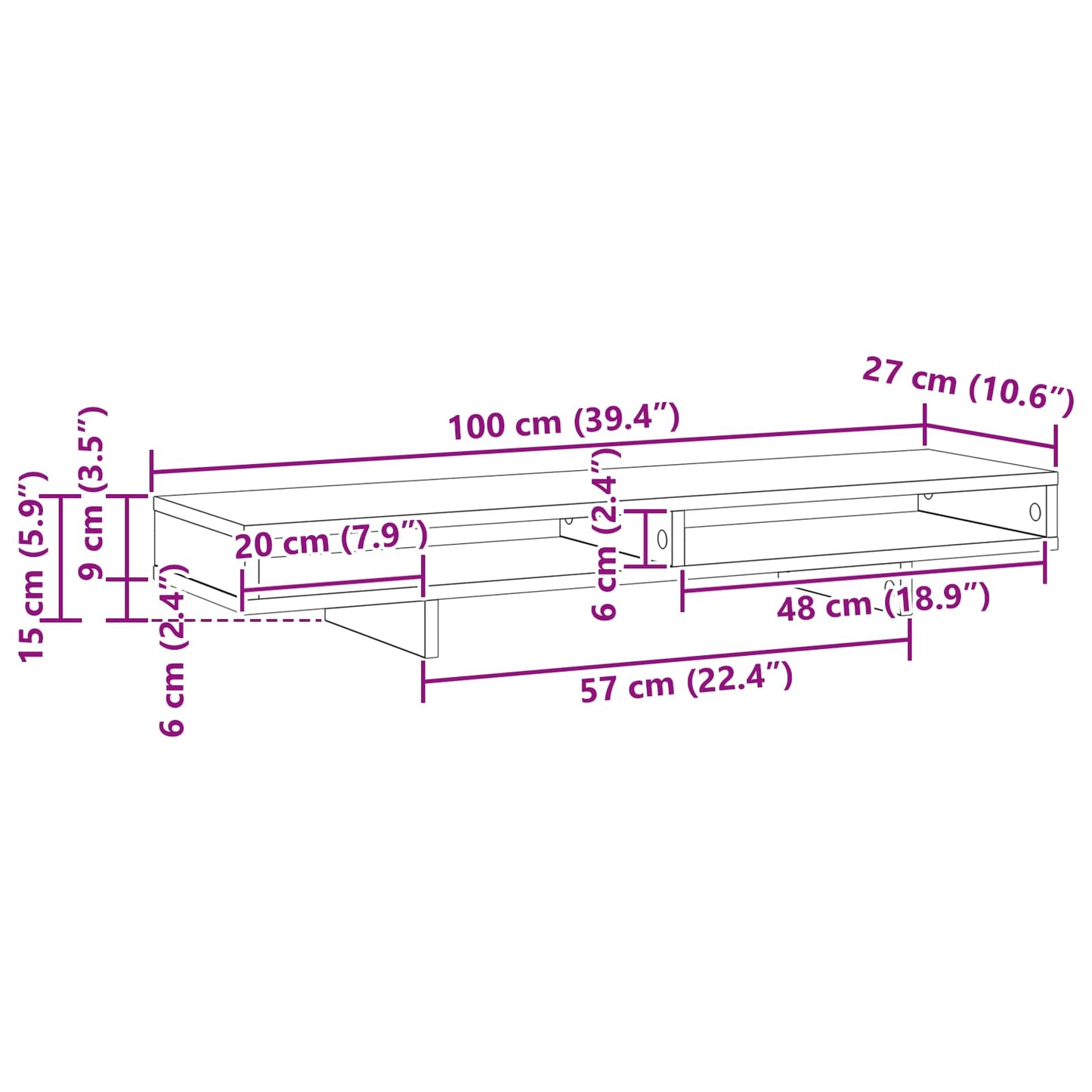 Monitor Stand with Shelf Black 100 x 27 x 15 cm Engineered Wood