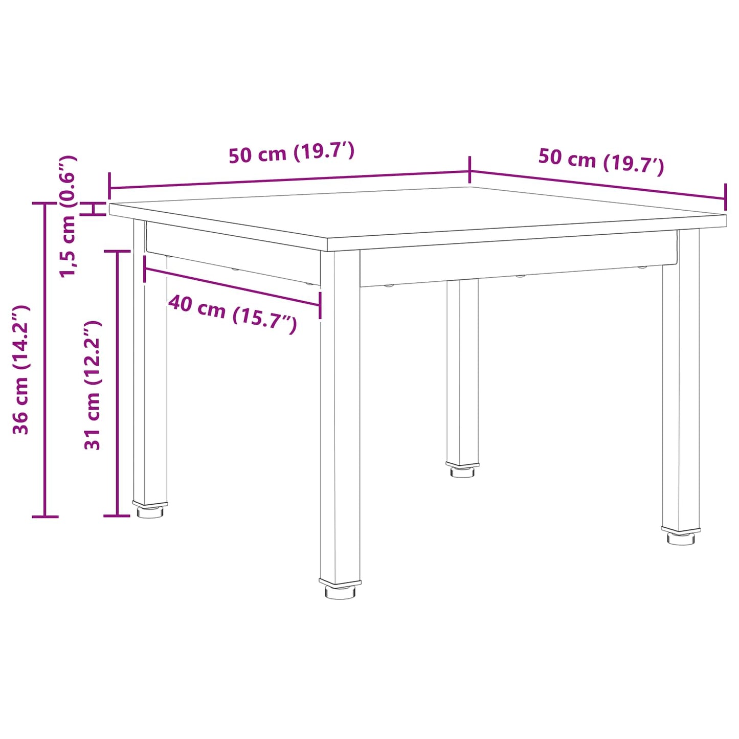 Coffee Table Natural 50 x 50 x 36 cm Solid Pine Wood