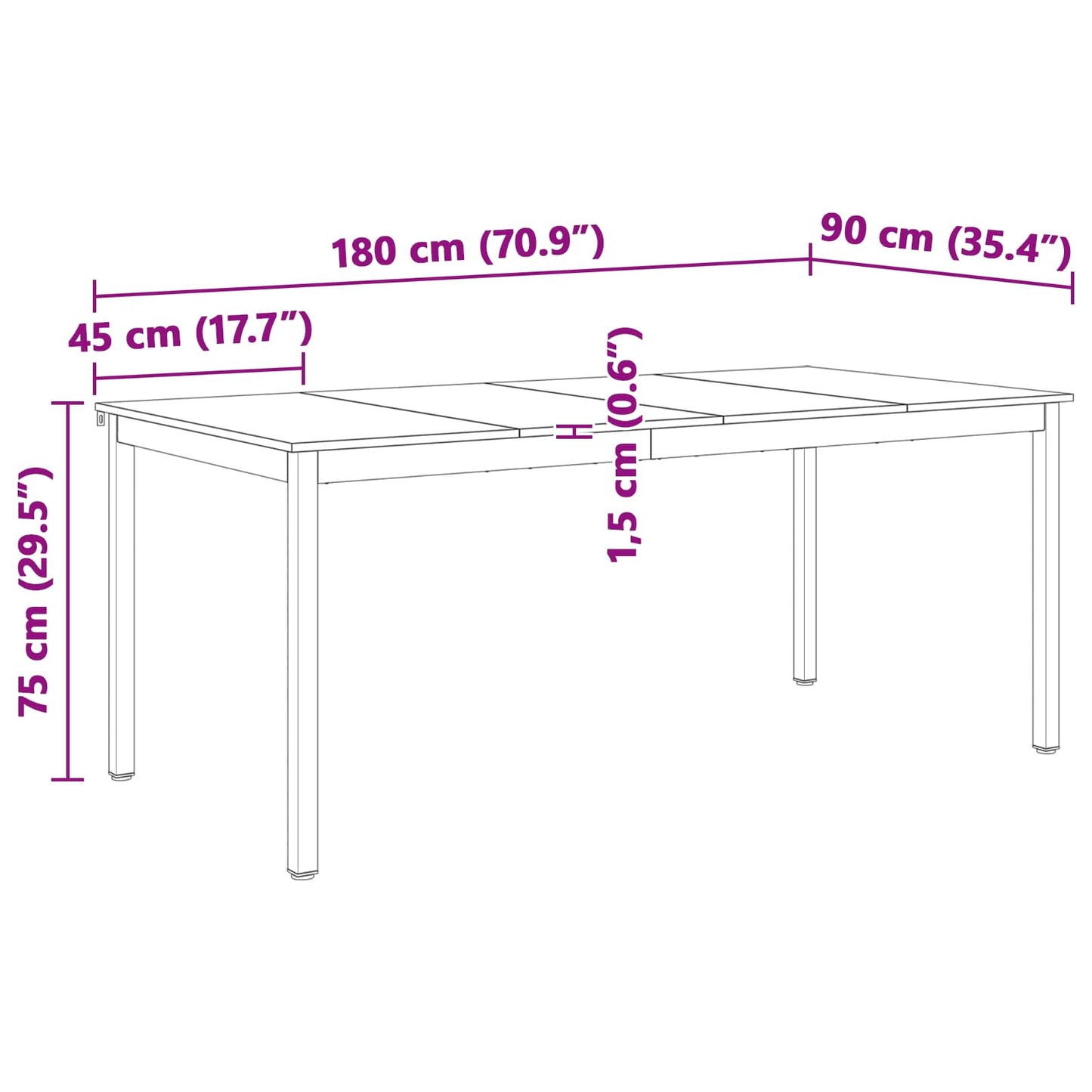 Dining Table White 180 x 90 x 75 cm Solid Pine Wood