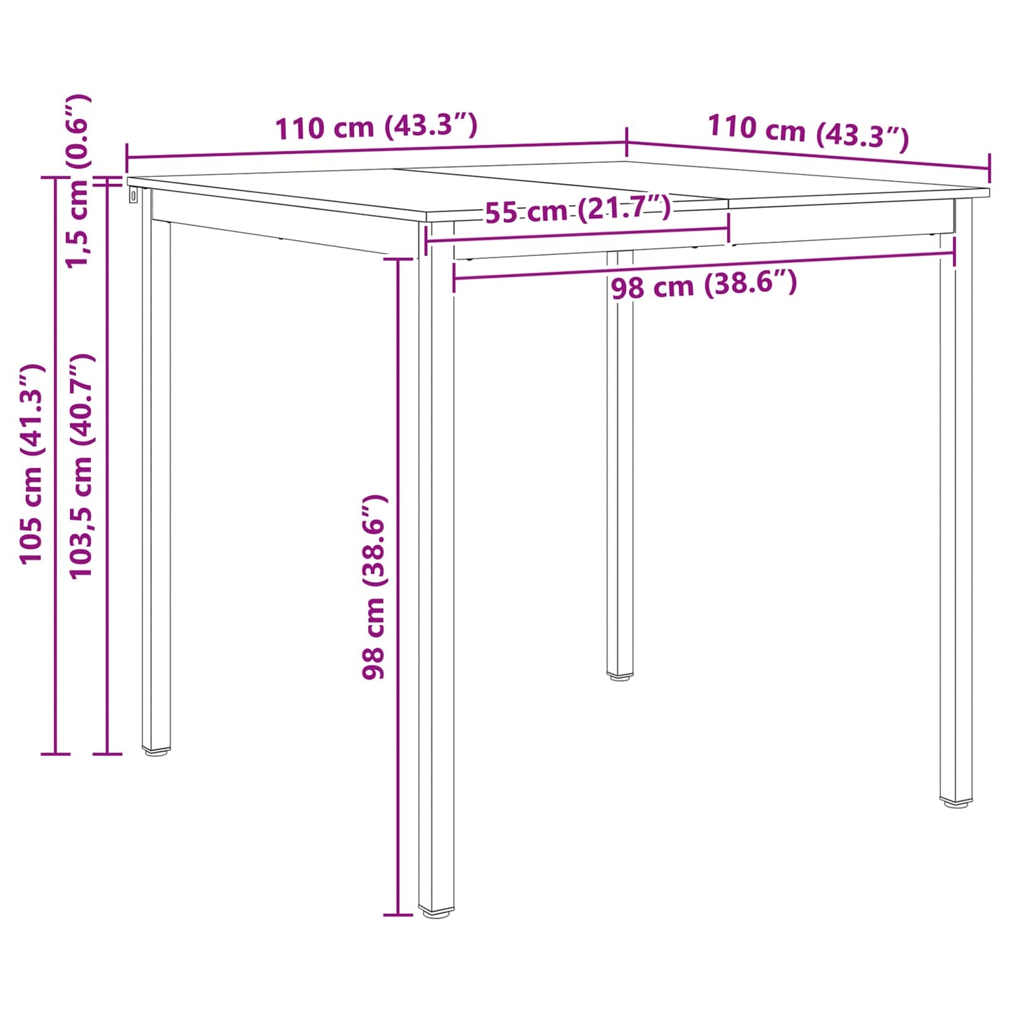Bar Table Natural 110 x 110 x 105 cm Solid Pine Wood