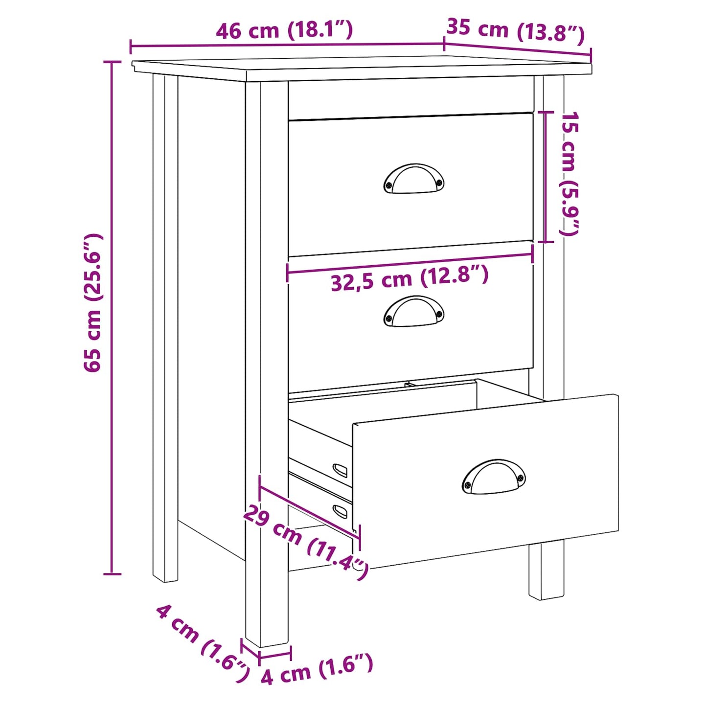 Bedside Cabinet with Drawer HILL Honey Brown 46 x 35 x 65 cm