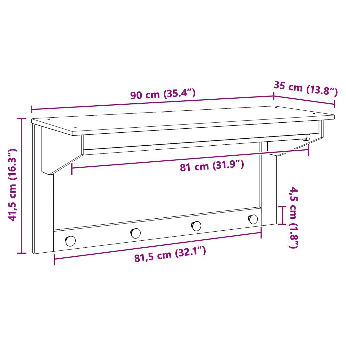 Coat Rack HILL White and Honey Brown 90 x 35 x 41.5 cm