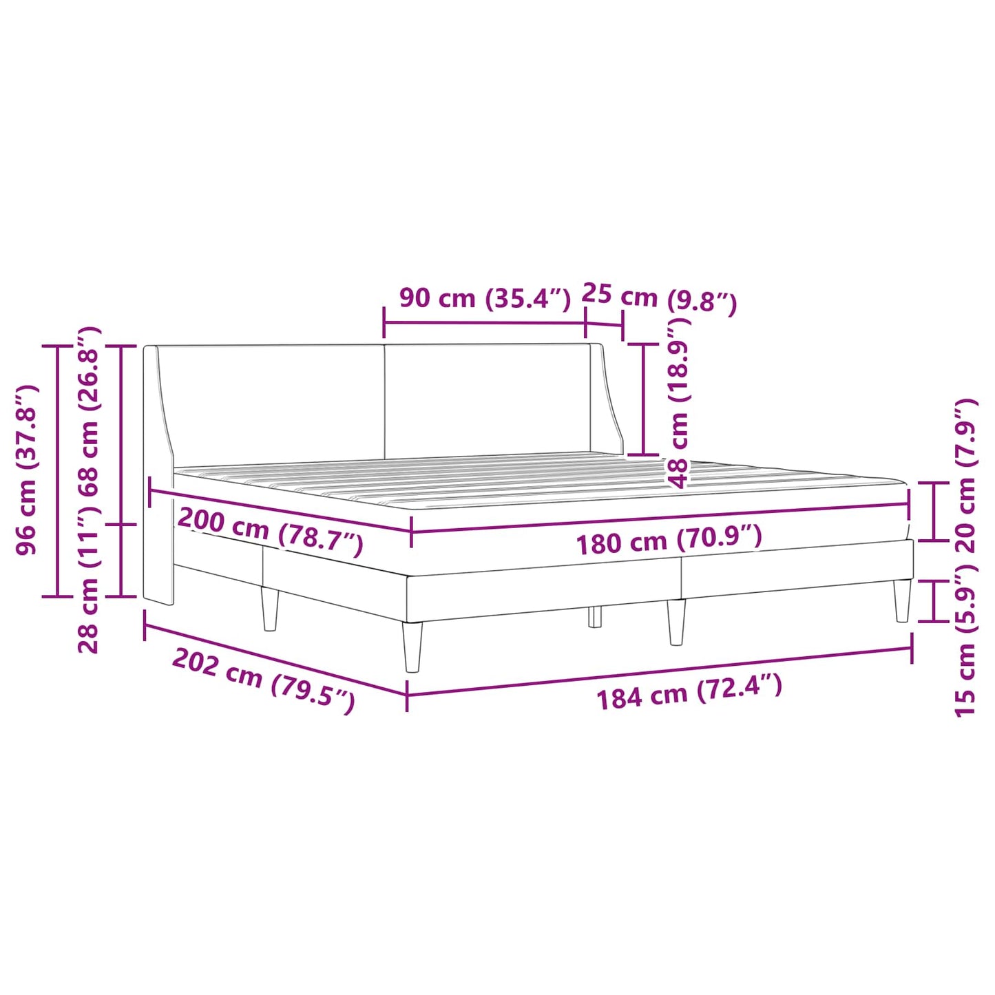 Bed Frame with Mattress Black 180 x 200 cm Fabric