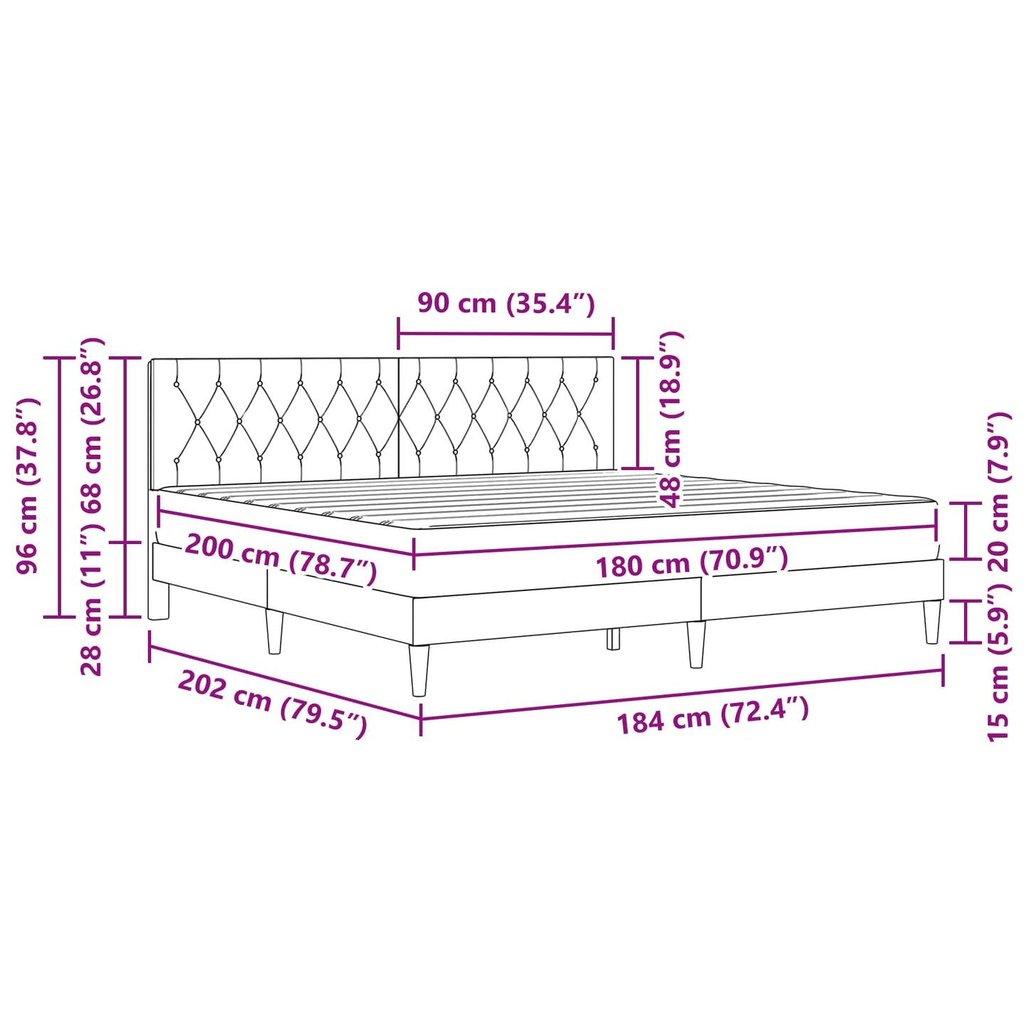 Bed Frame with Mattress Dark Grey 180 x 200 cm Velvet