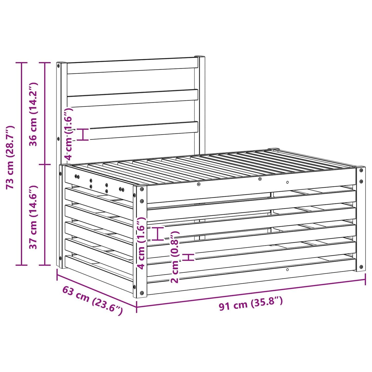 Outdoor Sofa Set White 91 x 63 x 73 cm Solid Acacia Wood