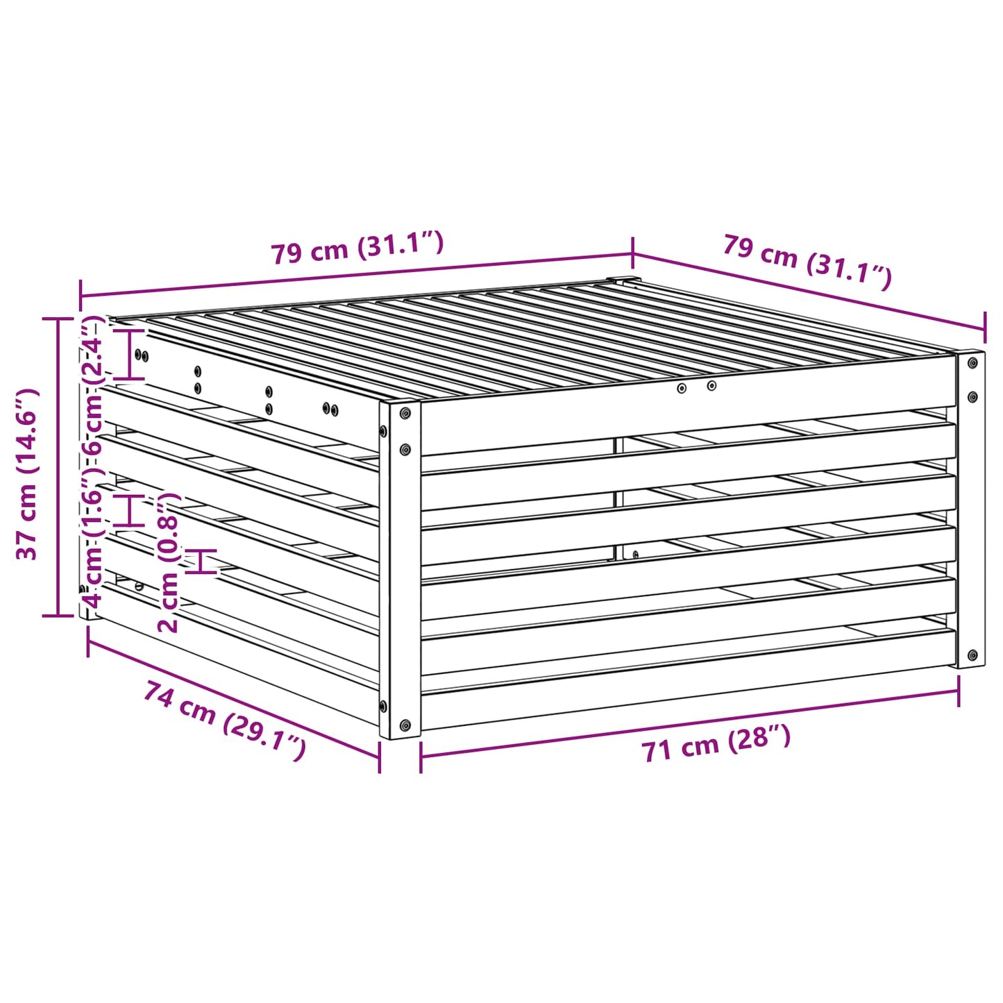 Outdoor Table Solid Acacia Wood White 79 x 79 x 37 cm