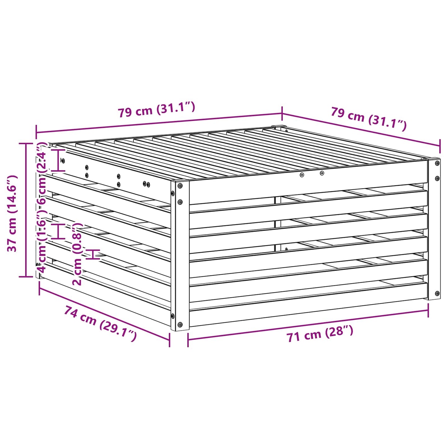 Outdoor Footstool Solid Acacia Wood White 79 x 79 x 37 cm