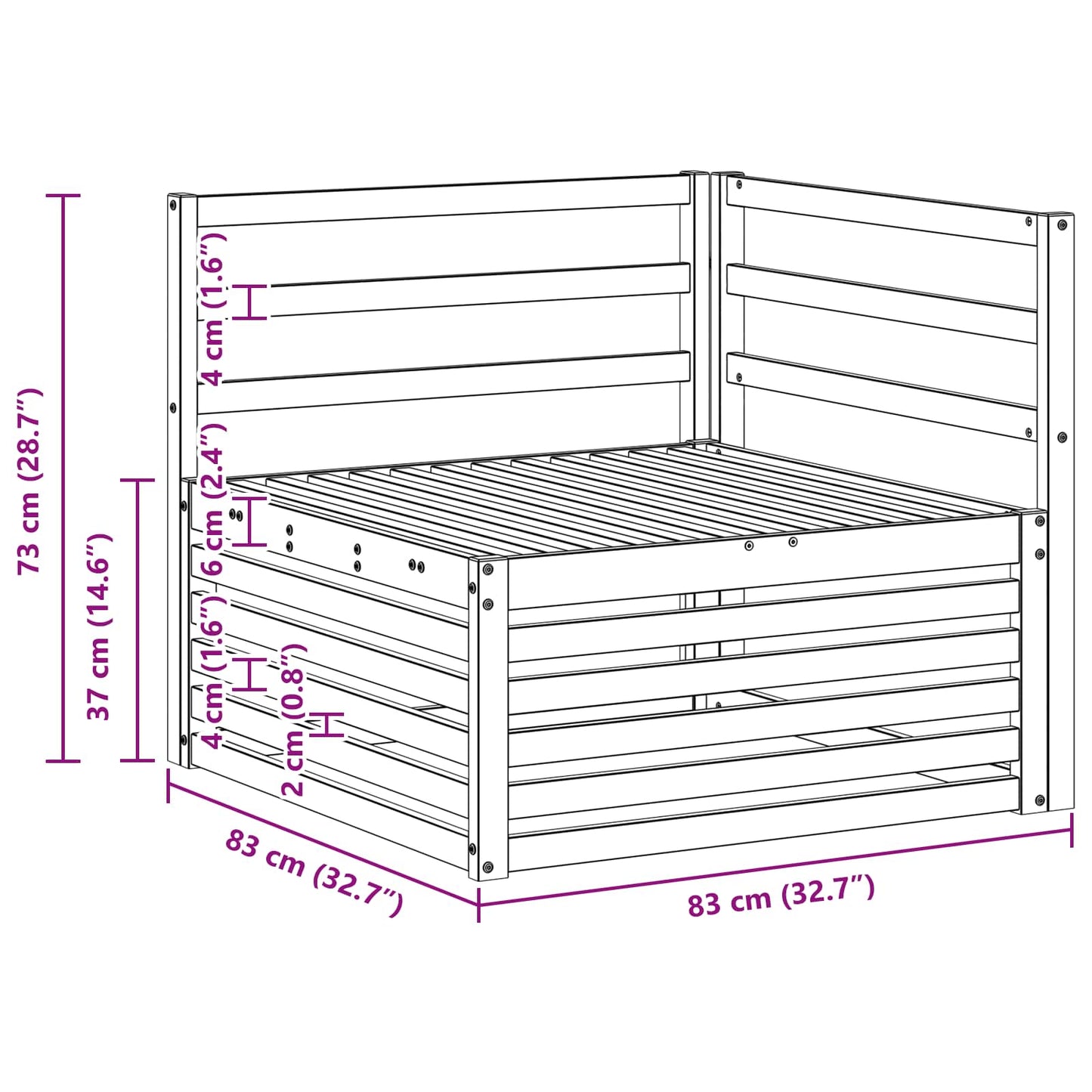 Outdoor Corner Sofa Solid Acacia Wood White 83 x 83 x 73 cm