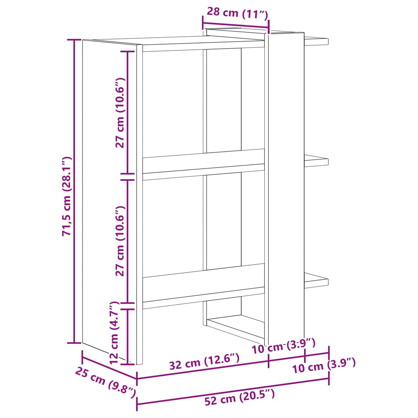 Bookshelf 2-Tier 52 x 25 x 71.5 cm Engineered Wood Sonoma Oak