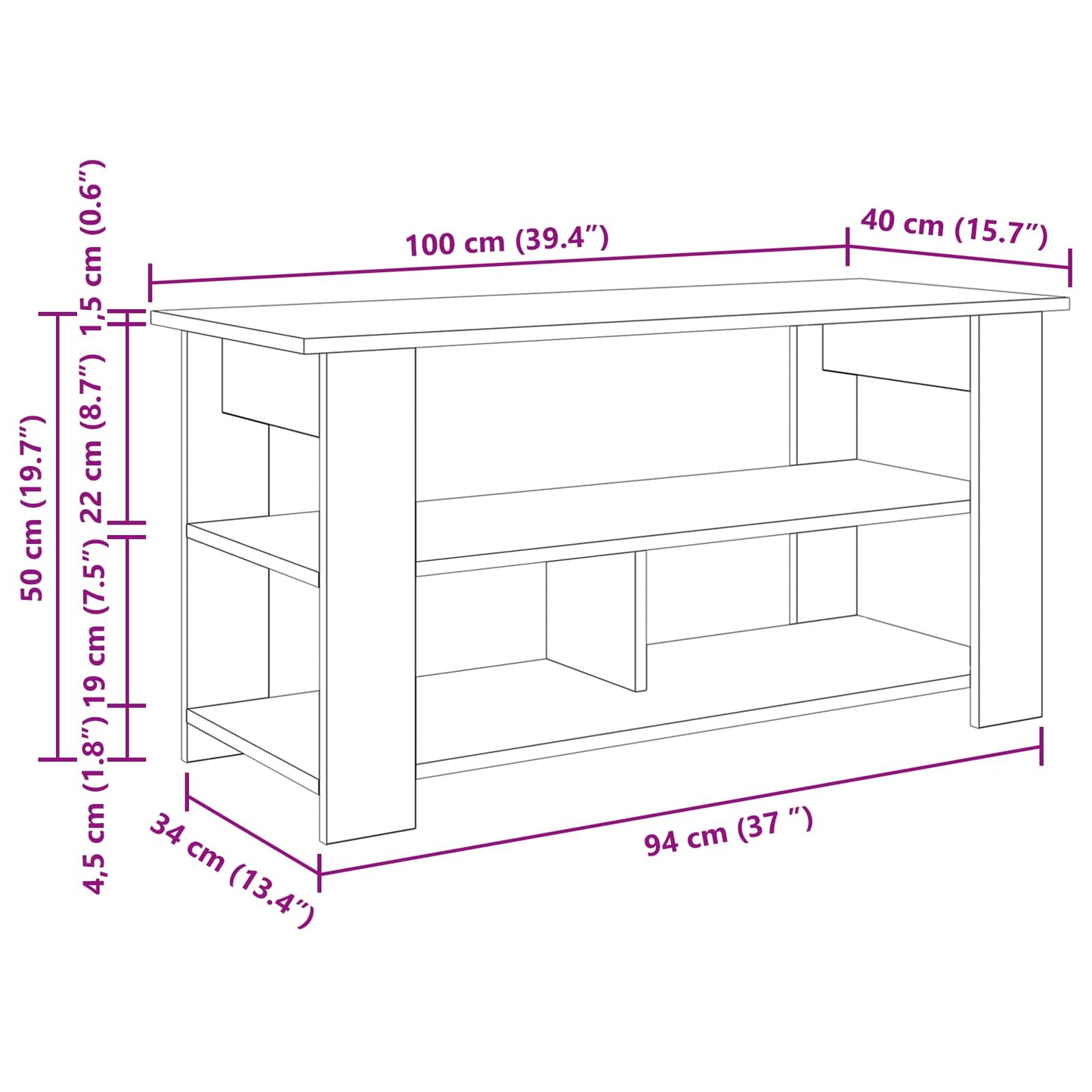 TV stand 100 x 40 x 50 cm Artisan Oak
