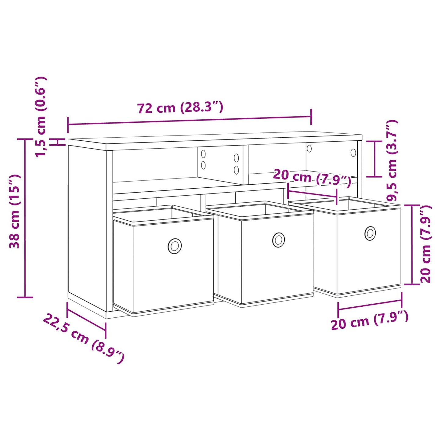 Lowboard with Drawer Sonoma Oak 72 x 22.5 x 38 cm