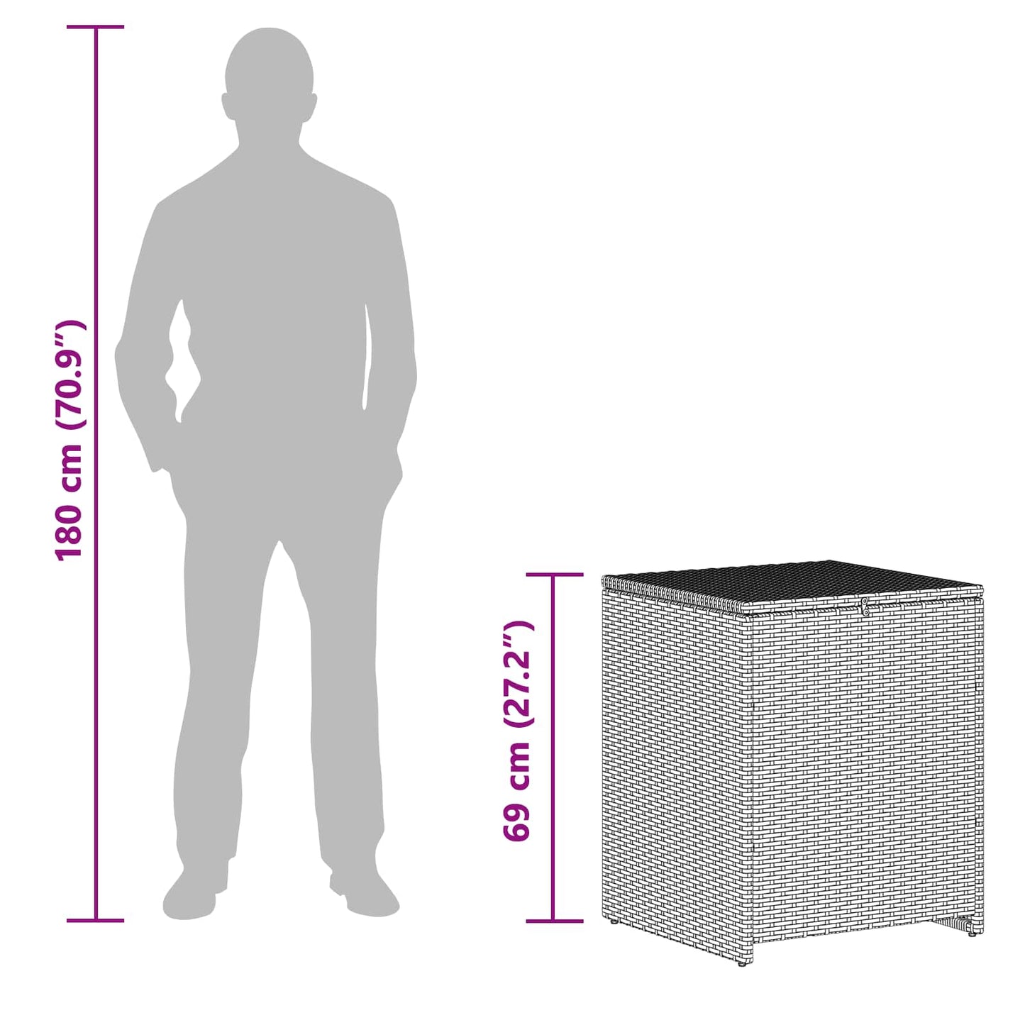 Cushion Box Light Grey 55 x 55 x 69 cm Poly Rattan
