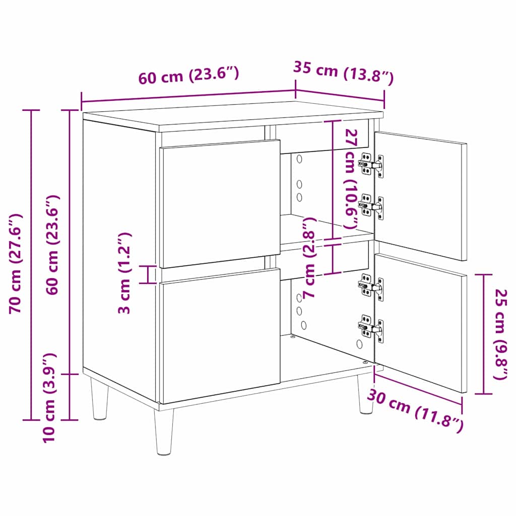 Sideboards 3 pcs Black Oak 60 x 35 x 70 cm Engineered Wood