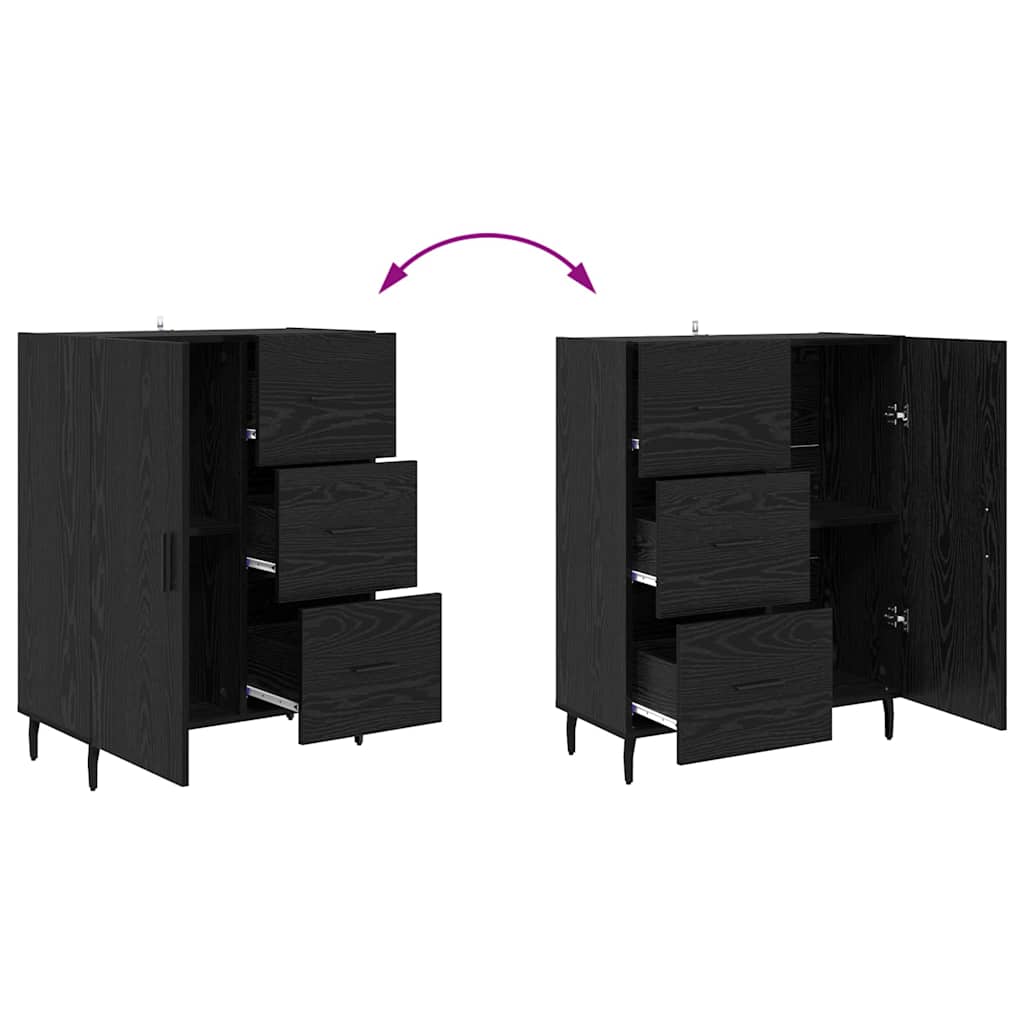 Highboard with Drawer 2 pcs Black Oak Engineered Wood