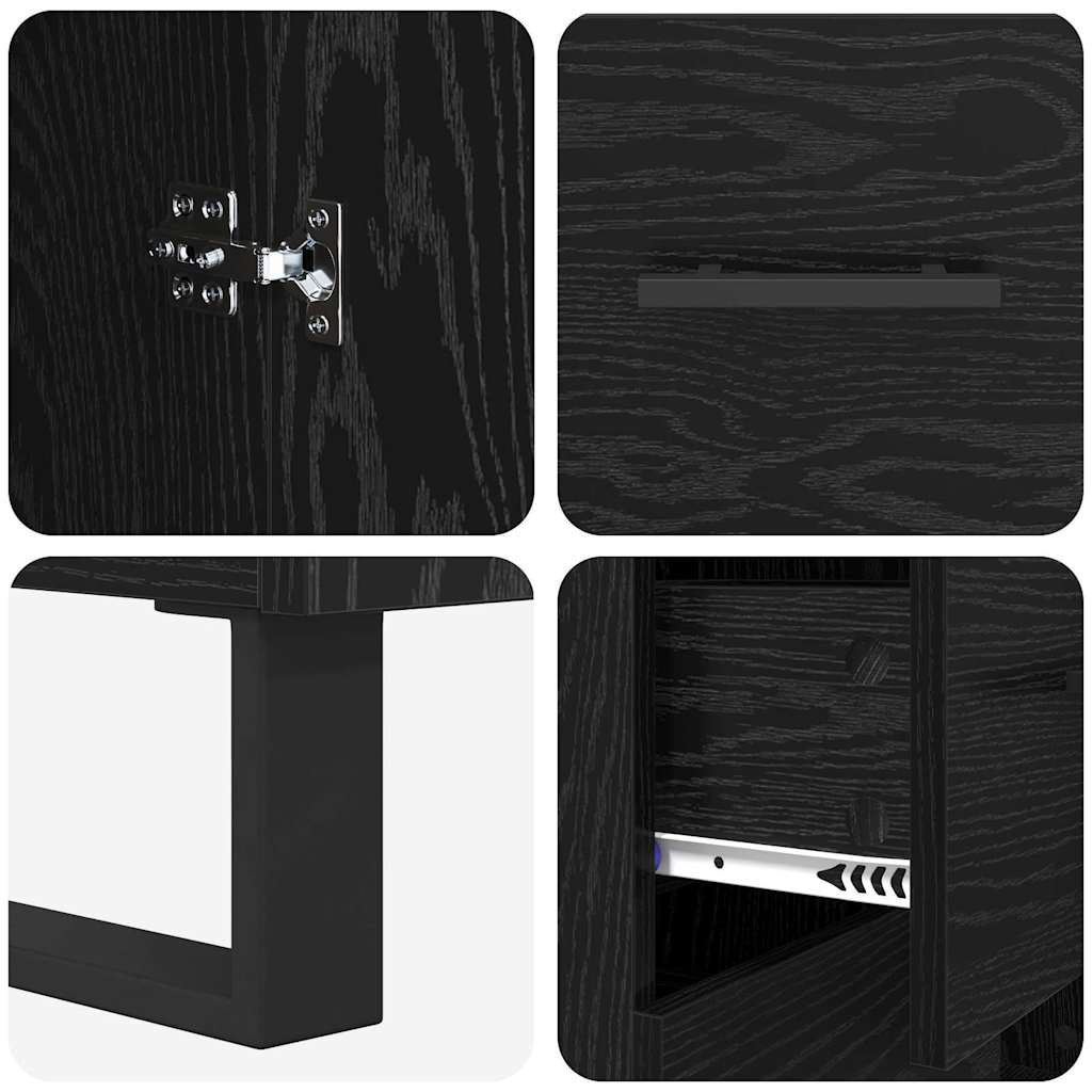 Highboard with Drawer 2 pcs Black Oak Engineered Wood