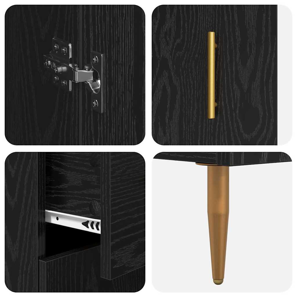 Highboard with Drawer 2 pcs Black Oak Engineered Wood