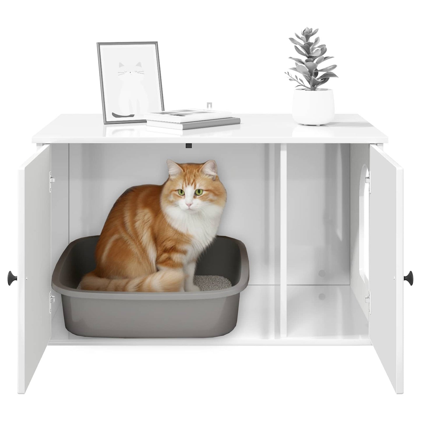 Cat House Gloss White 85 x 55 x 50 cm Engineered Wood