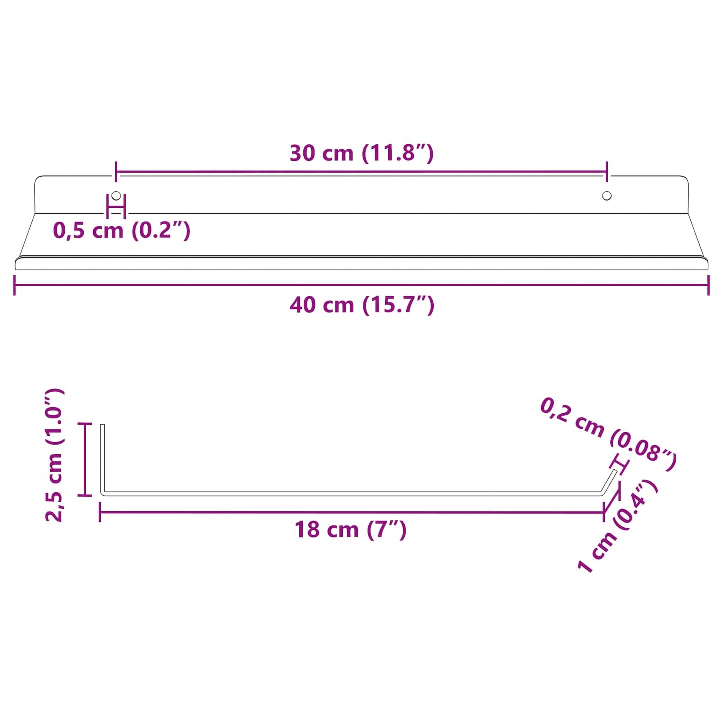 Floating Shelf Wall-mounted 4 pcs Pink 40 x 18 x 2.5 cm Steel