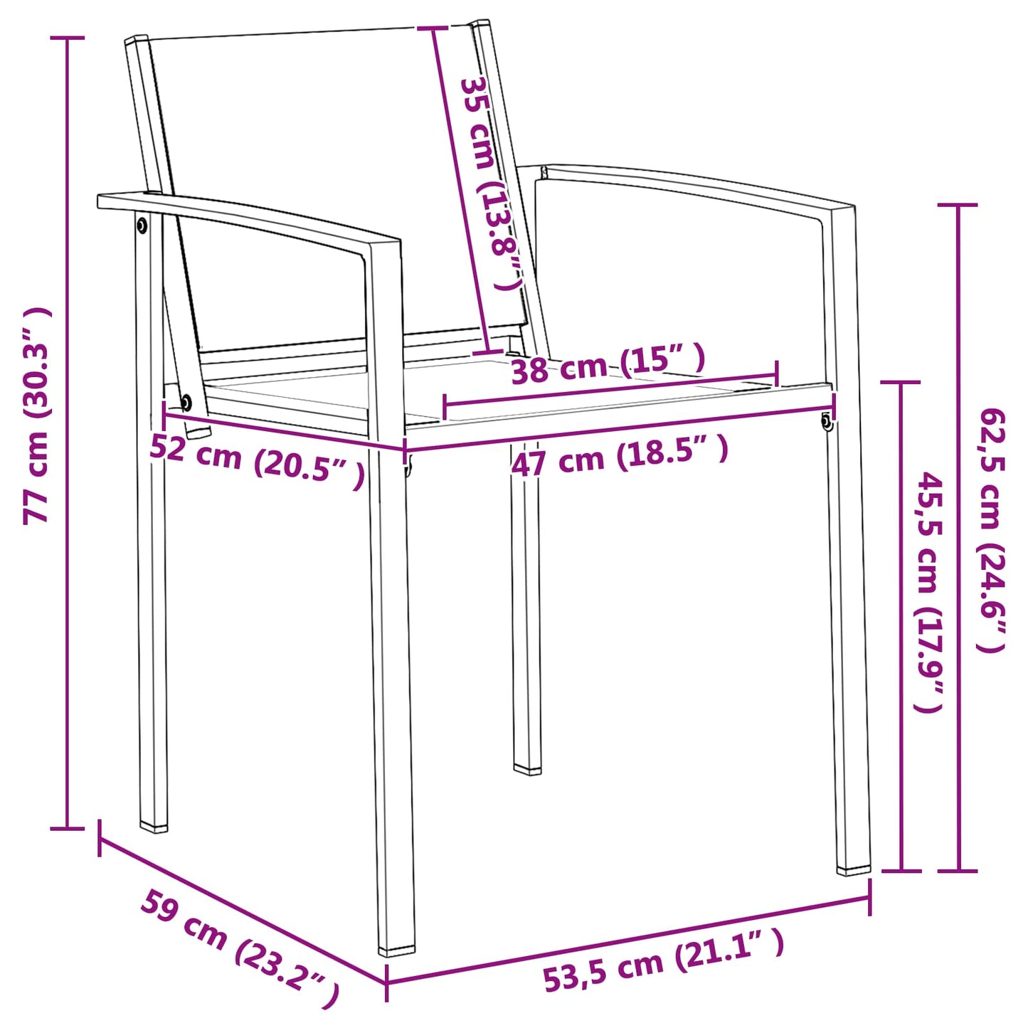 Garden Chairs 2 pcs Black and Anthracite 53.5 x 59 x 77 cm