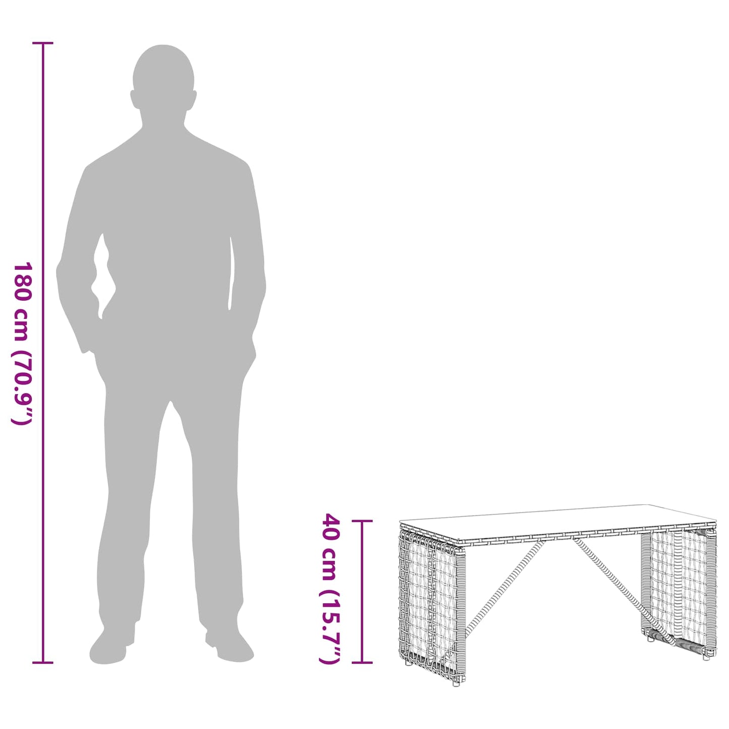 Outdoor Table Grey and Black 80 x 40 x 40 cm