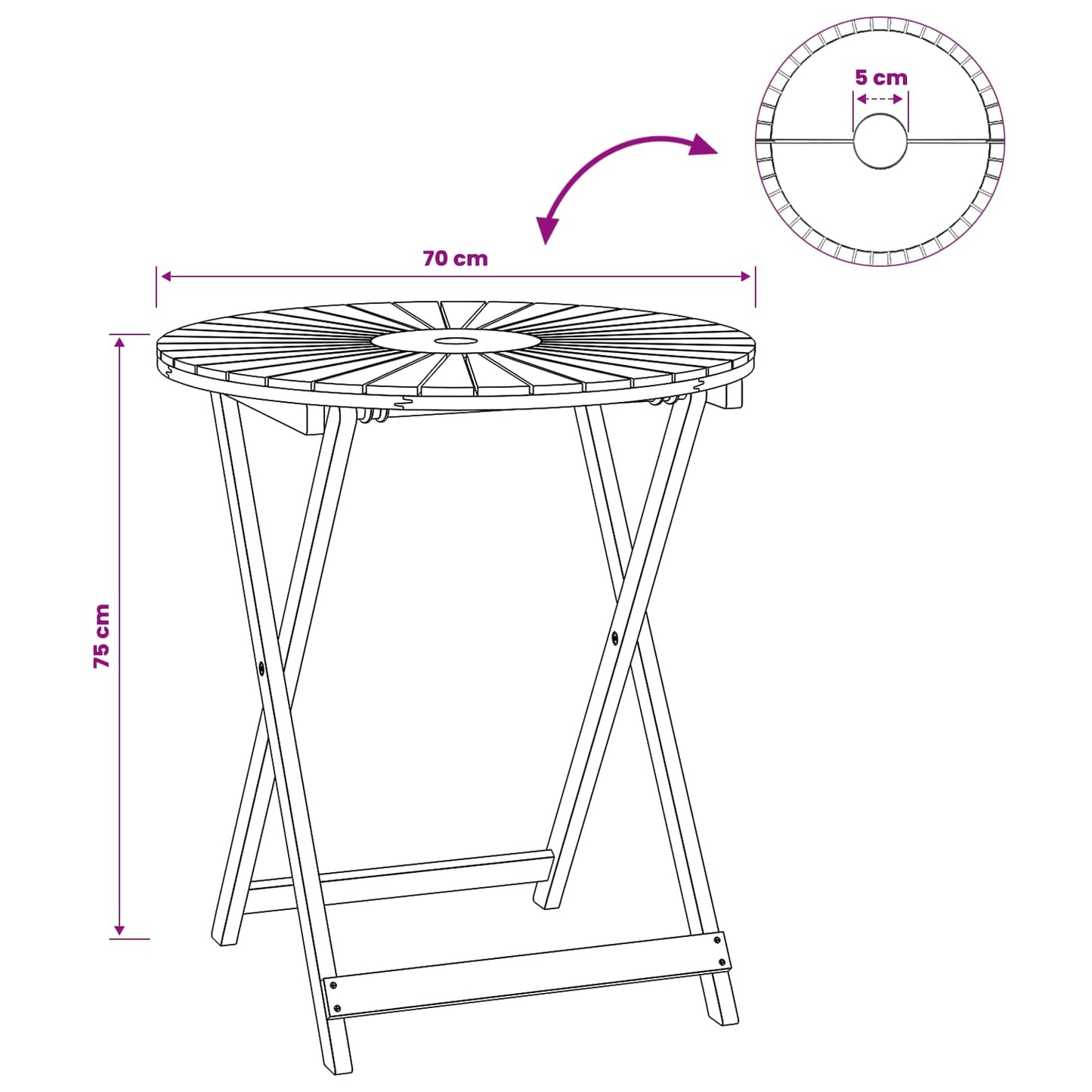 Folding Garden Table Natural Ø70 x 75 cm Solid Acacia Wood