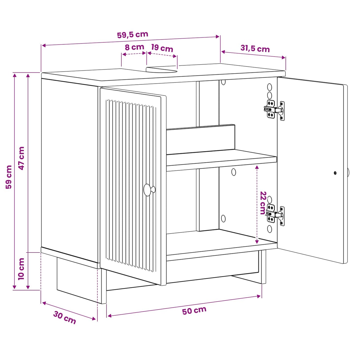 Bathroom Sink Cabinet UTRECHT White 59.5 x 31.5x 59 cm