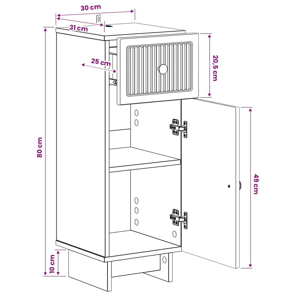 Bathroom Storage Cainet EDE Sonoma Oak 30 x 31 x 80 cm