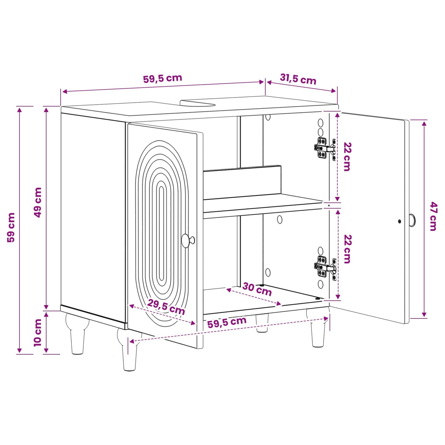 Bathroom Sink Cabinet ALKMAAR White 59.5 x 31.5x 59 cm