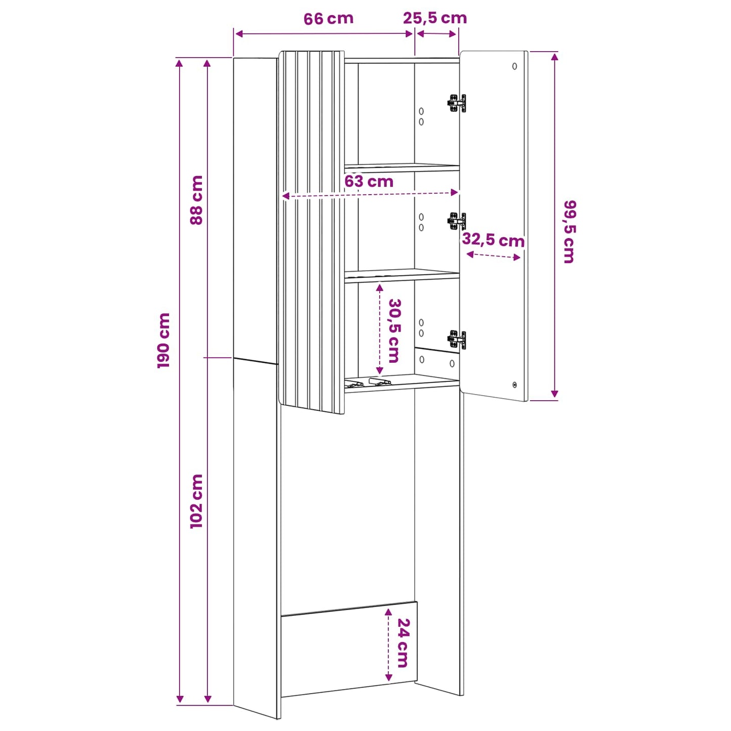 Toilet Cabinet ZWOLLE White 66 x 25.5 x 190 cm Engineered Wood