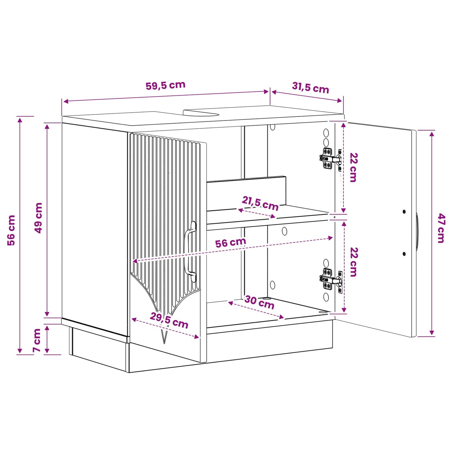 Bathroom Sink Cabinet HOORN White 59.5 x 31.5x 56 cm