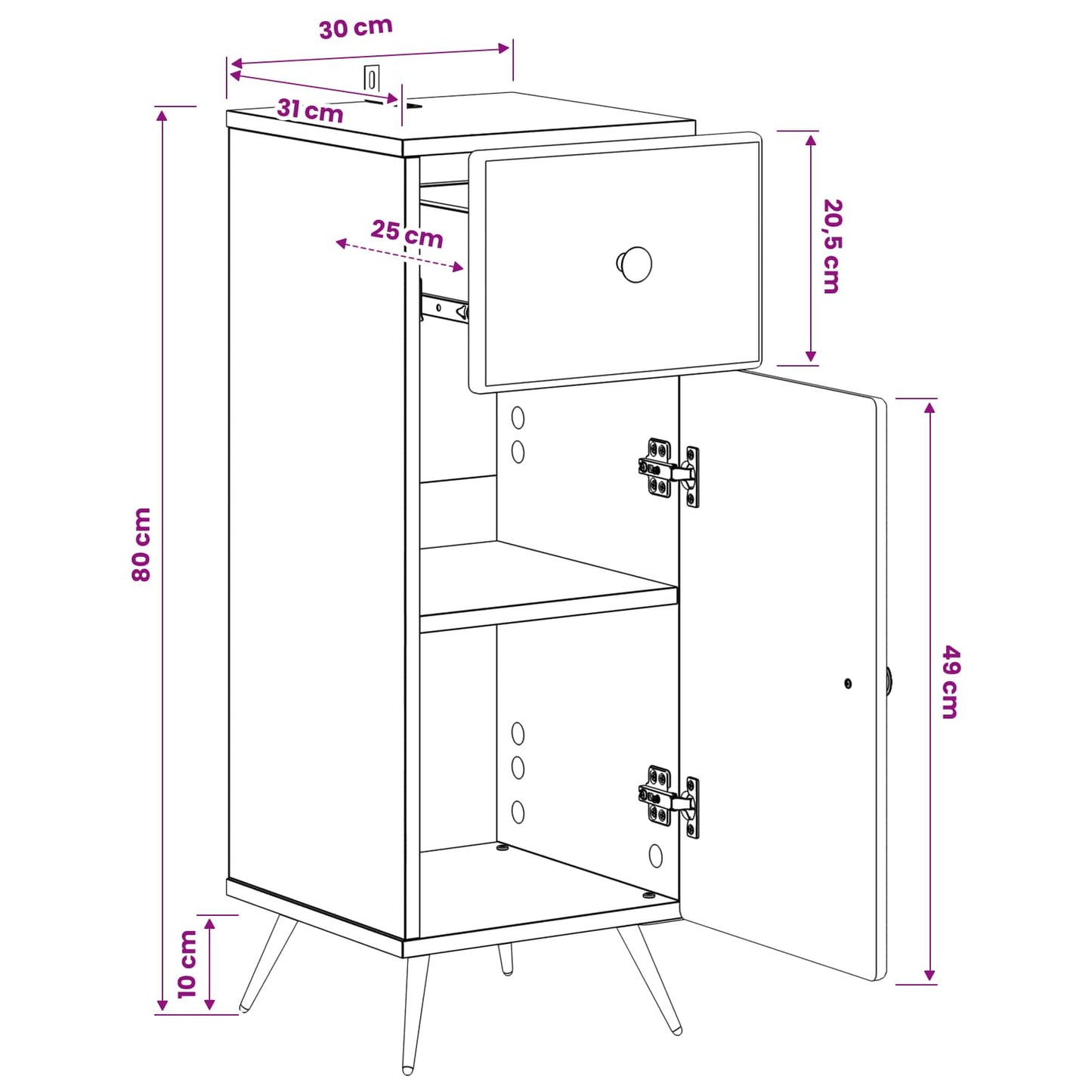 Bathroom Storage Cainet BREDA Black 30 x 31 x 80 cm