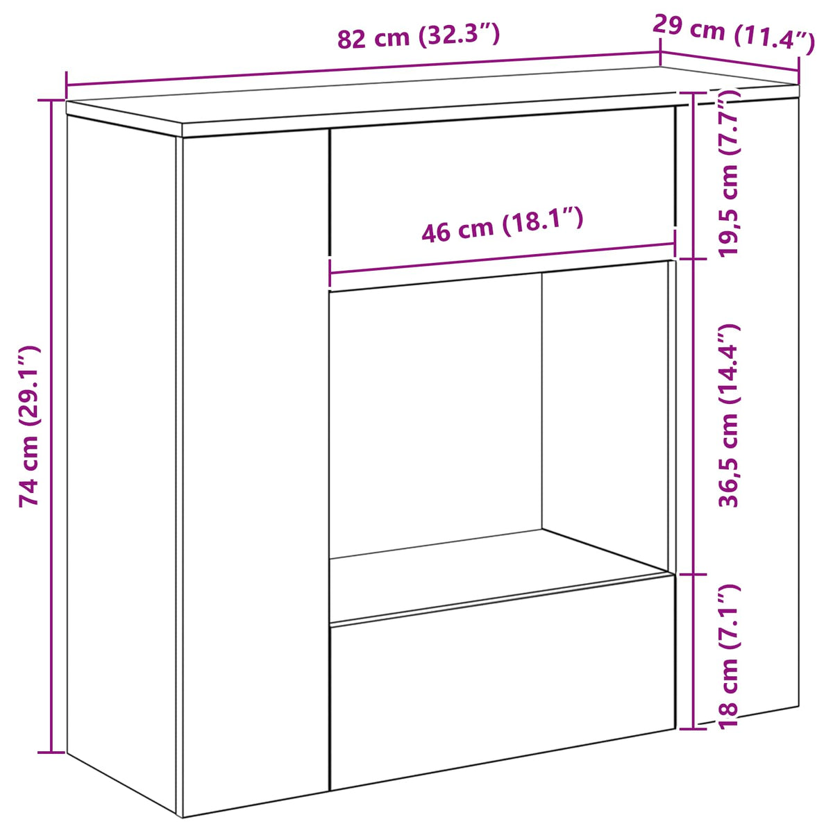 Concrete Grey 82 x 29 x 74 cm