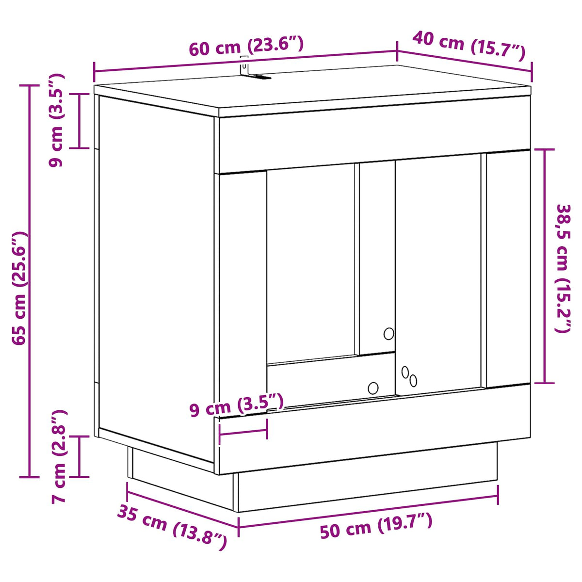 Side Table Black Oak 60 x 40 x 65 cm Engineered Wood